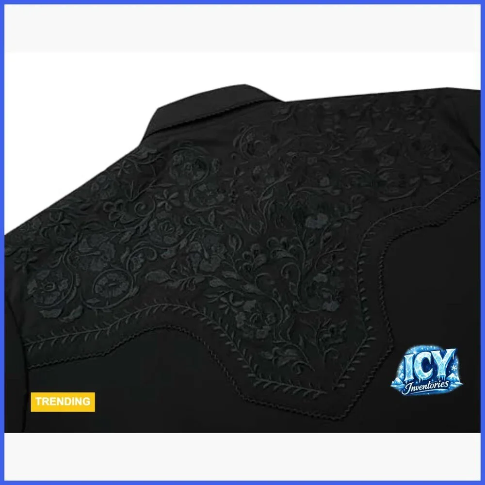Western Embroidered Cowboy Shirt, Casual Button Down Long Sleeve